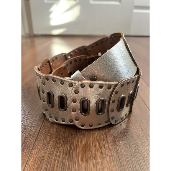 FOSSIL Silver Leather Studded Hipster Belt - Picture 8 of 11